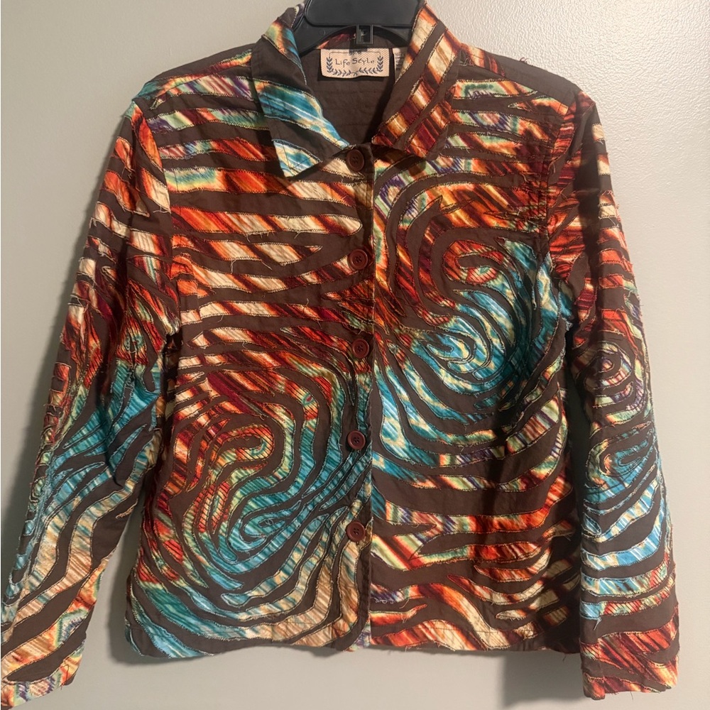 Umgee Lifestyle Women's Geometric Swirl Abstract Boho Embroidered Jacket L